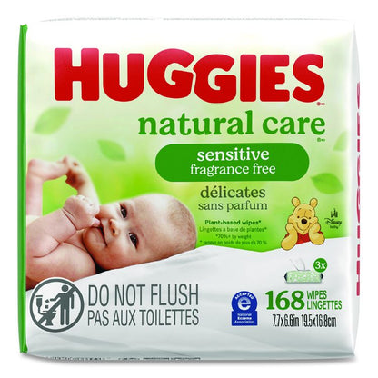 Natural Care Sensitive Baby Wipes, 6.6 x 6.86, Unscented, White, 56 Wipes/Pack, 3 Packs/Carton