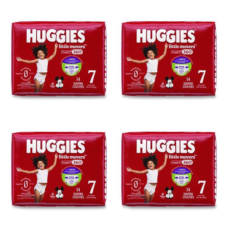 Little Movers HuggFit 360 Degree, Size 7, Over 41 lbs, Disney Design, 14 Diapers/Pack, 4 Packs/Carton