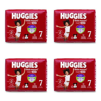 Little Movers HuggFit 360 Degree, Size 7, Over 41 lbs, Disney Design, 14 Diapers/Pack, 4 Packs/Carton