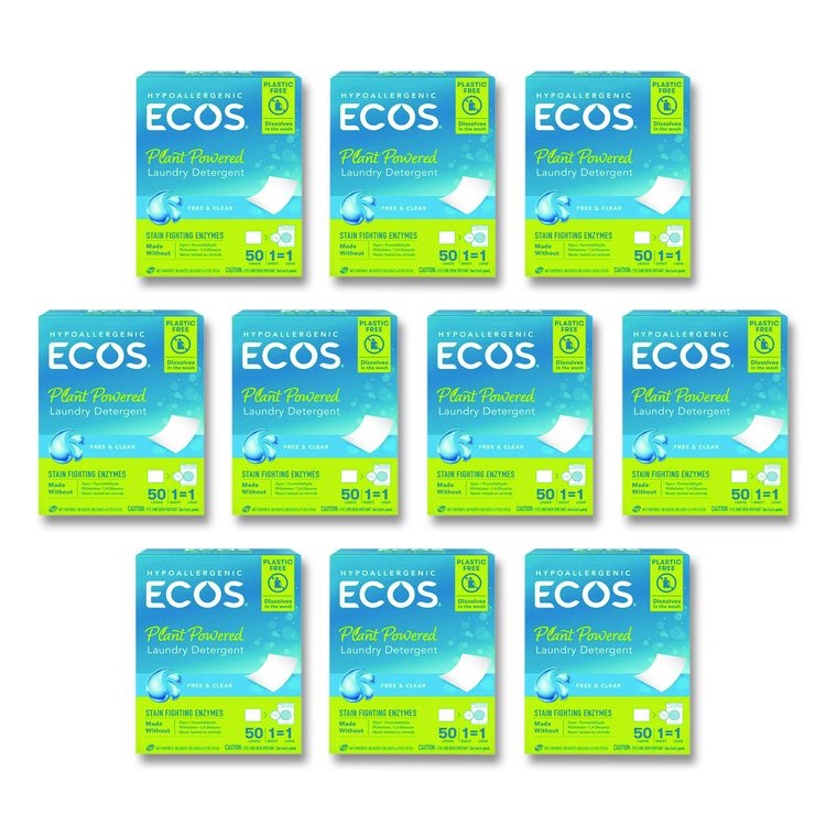 Liquidless Laundry Detergent Sheets, Free and Clear, 50 Sheets/Pack, 10 Packs/Carton