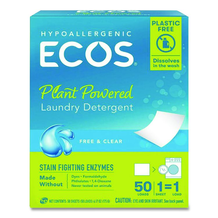 Liquidless Laundry Detergent Sheets, Free and Clear, 50 Sheets/Pack, 10 Packs/Carton