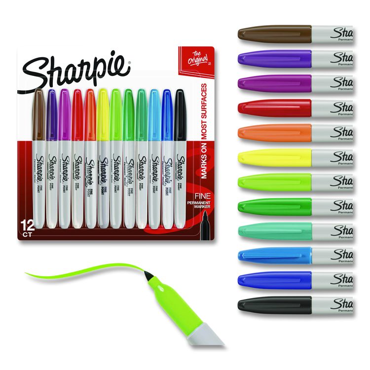 Fine Tip Permanent Markers, Fine Bullet Tip, Assorted Colors, 12/Pack