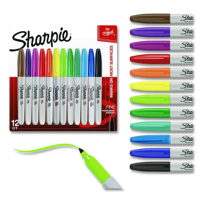 Fine Tip Permanent Markers, Fine Bullet Tip, Assorted Colors, 12/Pack