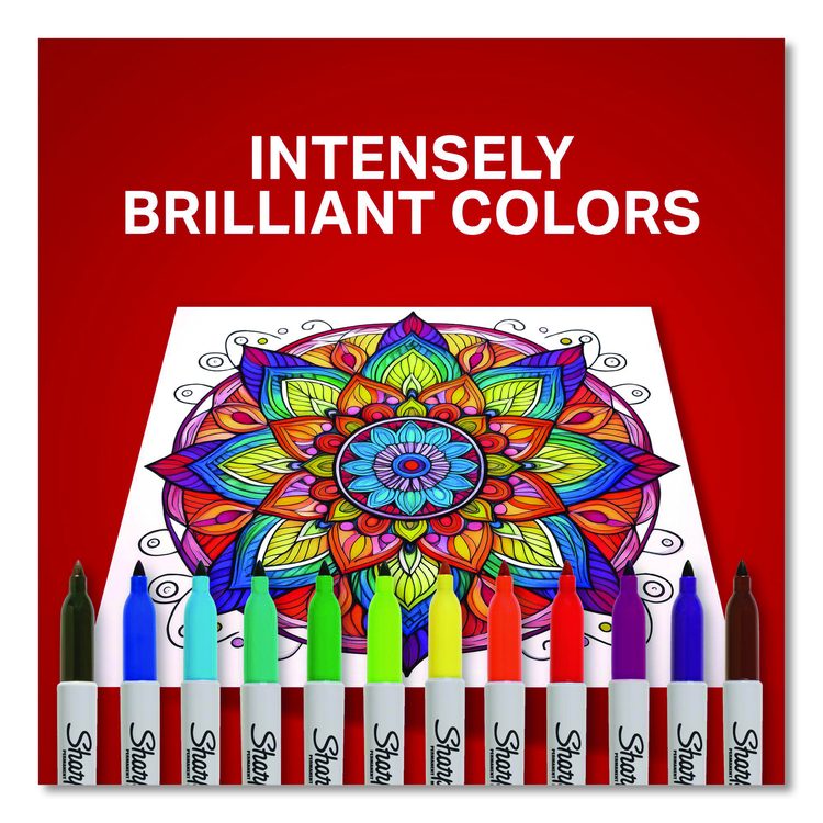 Fine Tip Permanent Markers, Fine Bullet Tip, Assorted Colors, 12/Pack