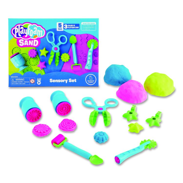 Playfoam Sand Sensory Set: Five Tools and Three Assorted Color 6 oz Packs of Sand, Ages 3 to 7, 8 Pieces