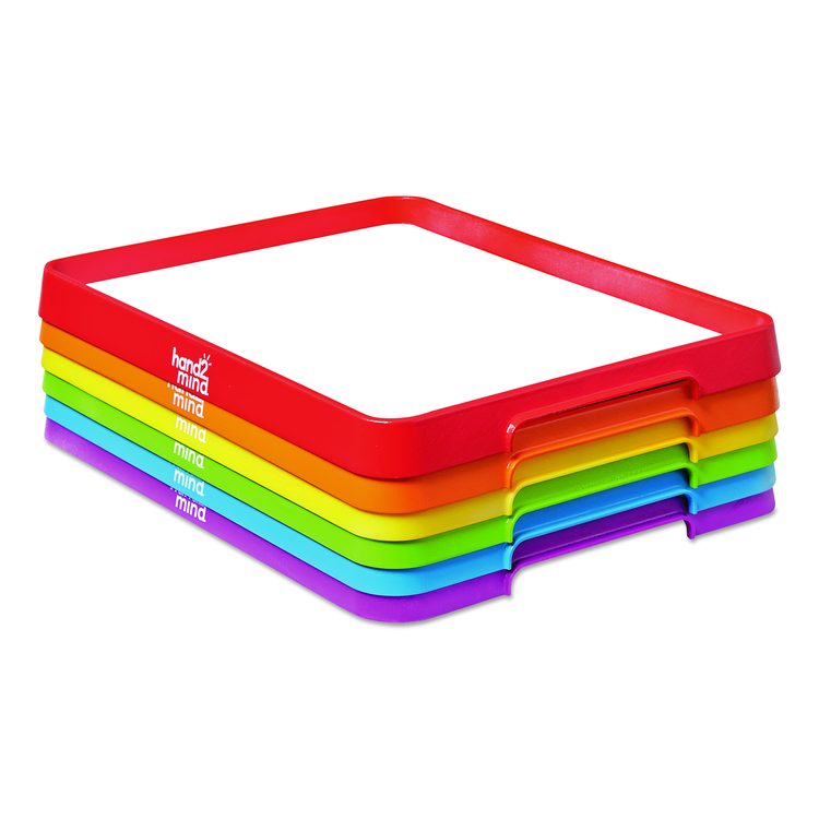 Magnetic Dry-Erase Trays, 13" x 9.5", White Surface, Assorted Frame Colors, 6/Set