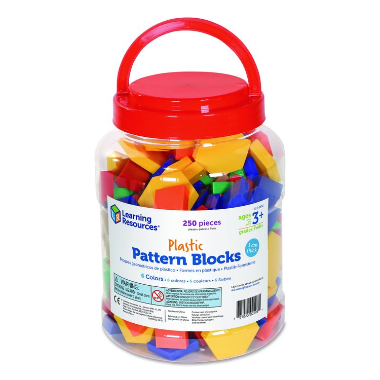 Plastic Pattern Blocks, Grades Pre-K to 2, 250 Pieces