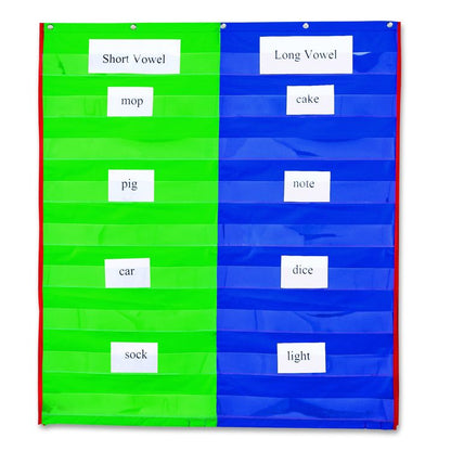 Two- and Four-Column Double-Sided Pocket Chart, 9 Pockets/Chart, 30 x 38, Blue/Green/Red/Yellow