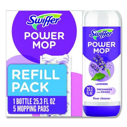 PowerMop Cleaning Solution and Pads Refill Pack, Lavender Scent, 25.3 oz Bottle and 5 Pads per Pack, 4 Packs/Carton