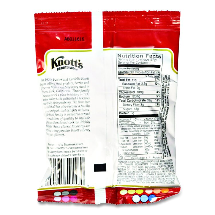 Premium Berry Jam Shortbread Cookies, Raspberry, 2 oz Pack, 36/Carton