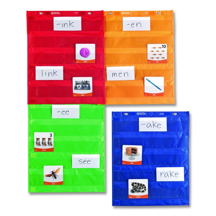 Magnetic Pocket Chart Squares, 7 Pockets, 14" w  x 17" h, Assorted Colors, Set of 4