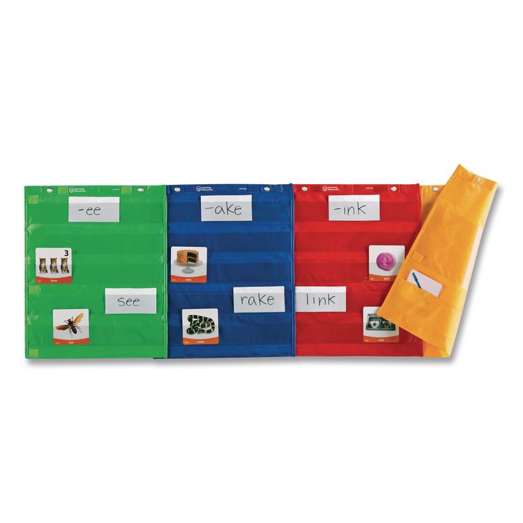 Magnetic Pocket Chart Squares, 7 Pockets, 14" w  x 17" h, Assorted Colors, Set of 4