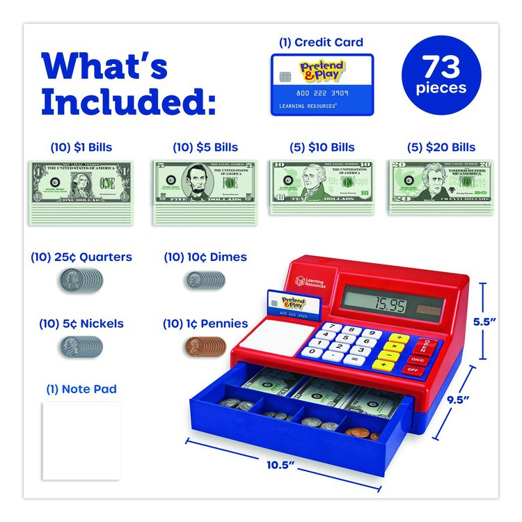 Pretend and Play Calculator Cash Register, Grades Pre-K to 2, 73 Pieces
