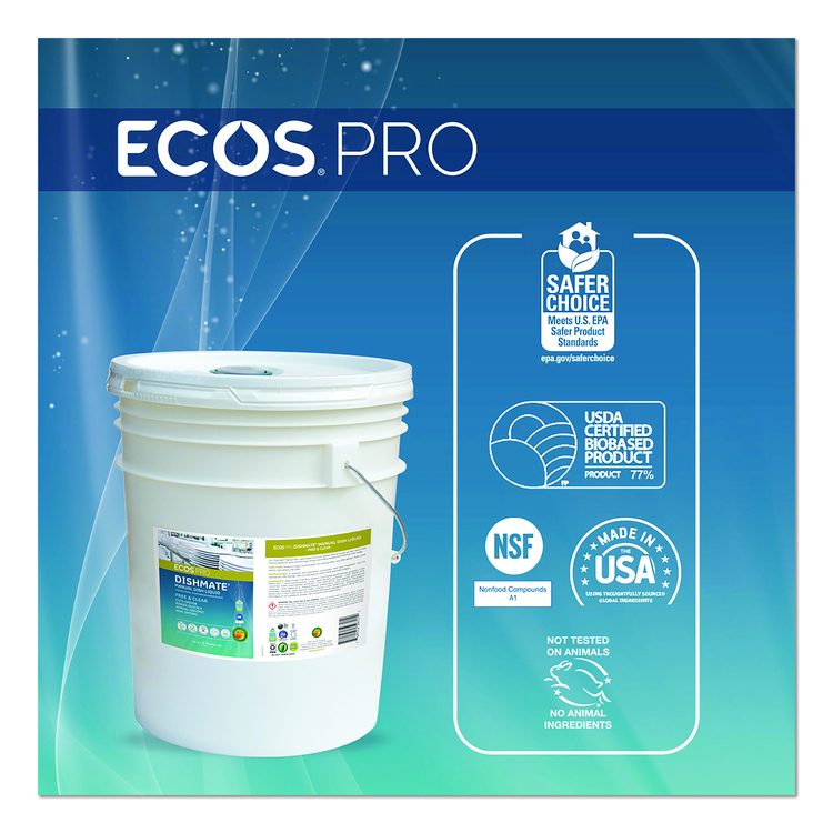 Dishmate Manual Dish Liquid, Free and Clear, 5 gal Pail
