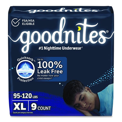 Nighttime Bedwetting Underwear for Boys, Size X-Large, 95 lbs to 140+ lbs, White, 9/Pack, 4 Packs/Carton