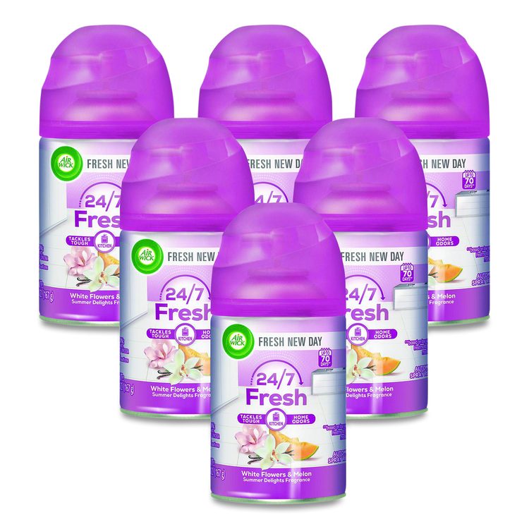 Freshmatic Life Scents Ultra Refill, White Flowers and Melon Summer Delights, 5.89 oz Aerosol Spray, 6/Carton