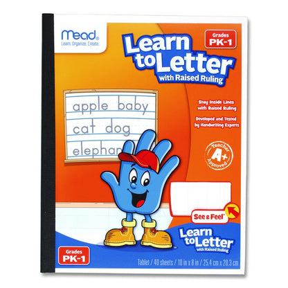 Learn to Letter Primary Journal with Raised Ruling, Manuscript Format, Orange/White/Blue Cover, (40) 10 x 8 Sheets
