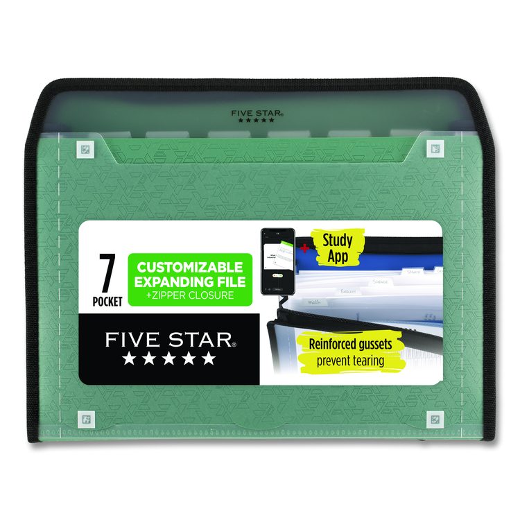 Expanding File, 7.5" Expansion, 7 Sections, Zipper Closure, Letter Size, Randomly Assorted Colors