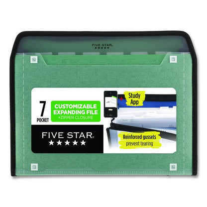 Expanding File, 7.5" Expansion, 7 Sections, Zipper Closure, Letter Size, Randomly Assorted Colors