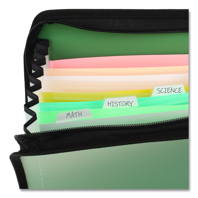Expanding File, 7.5" Expansion, 7 Sections, Zipper Closure, Letter Size, Randomly Assorted Colors