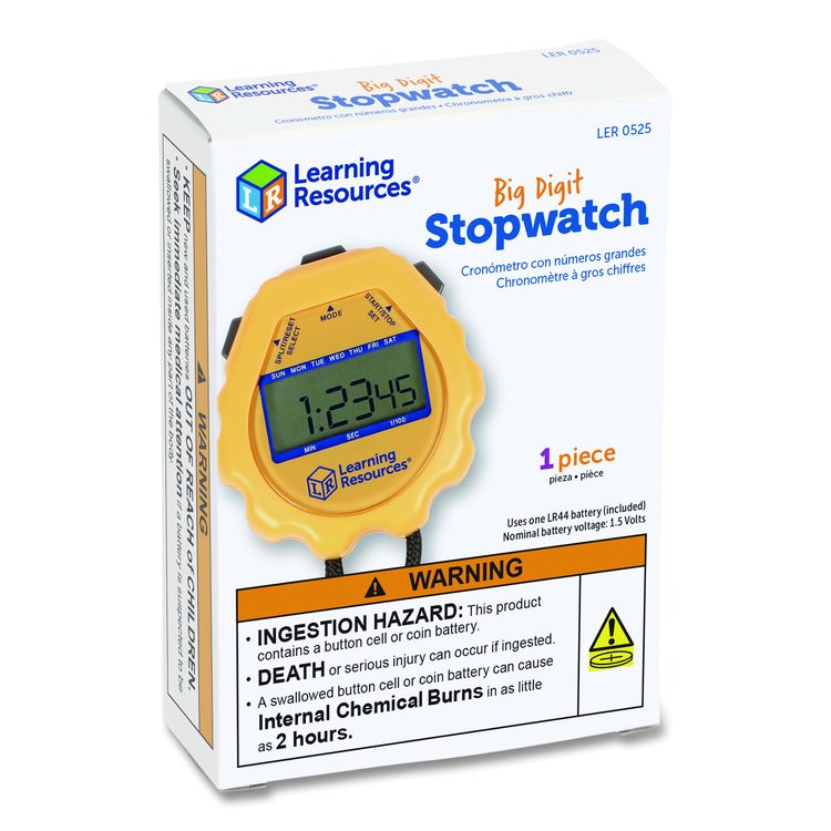 Big Digit Stopwatch, Accurate to 1/100 Second, Yellow, Black Lanyard