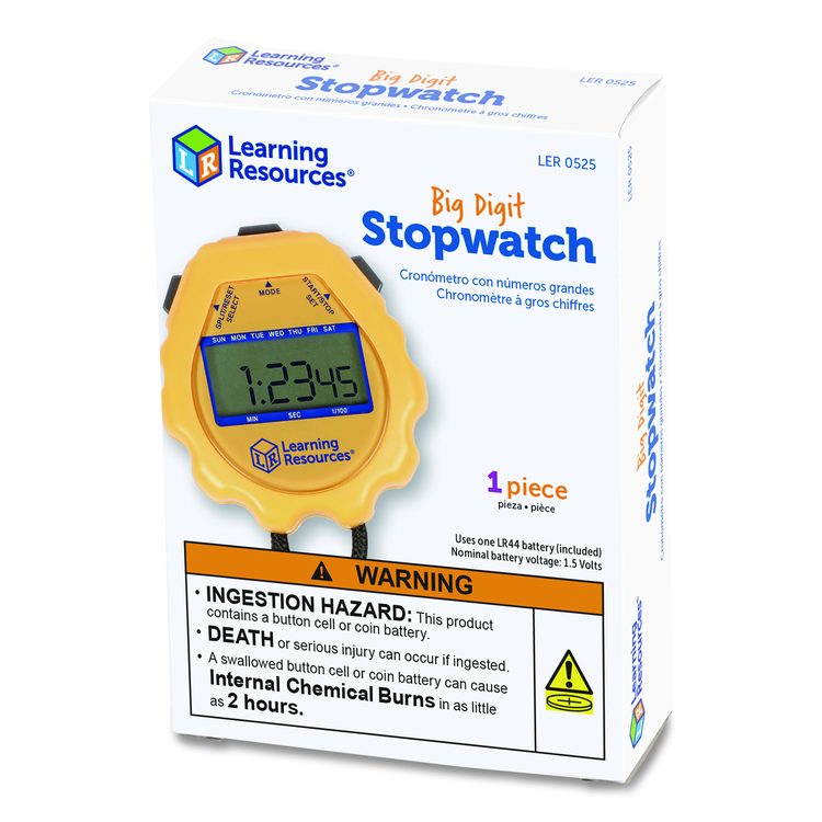 Big Digit Stopwatch, Accurate to 1/100 Second, Yellow, Black Lanyard
