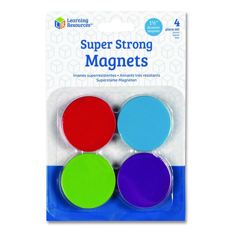 Super Strong Magnets, Small, 1.5" Diameter, Assorted Colors, 4 Pieces