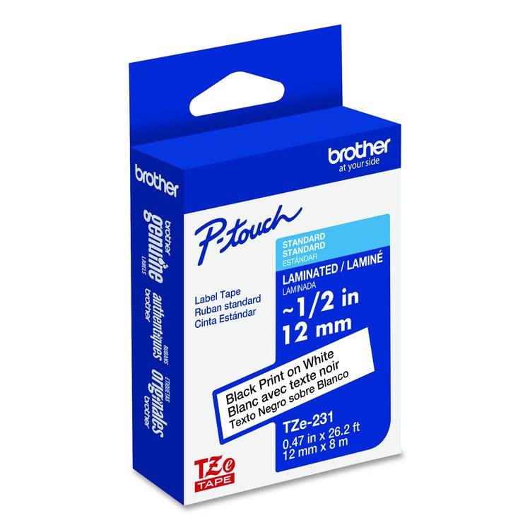TZe Standard Adhesive Laminated Labeling Tape, 0.47" x 26.2 ft, Black on White