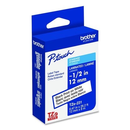 TZe Standard Adhesive Laminated Labeling Tape, 0.47" x 26.2 ft, Black on White