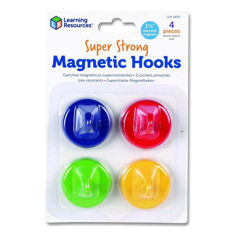 Super Strong Magnetic Hooks, Small, 1.5" Diameter, Assorted Colors, 4 Pieces