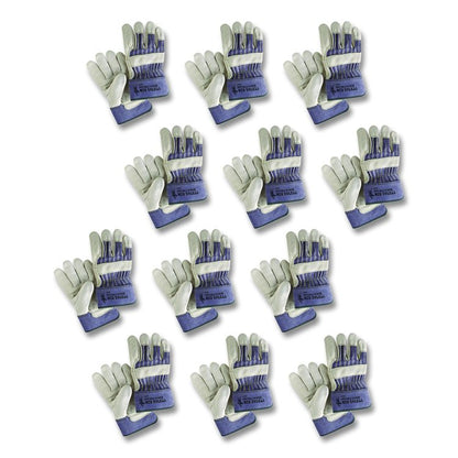 Mustang Leather Palm Gloves, Gunn Cut, Wing Thumb, Large, Blue/Cream, 12 Pairs