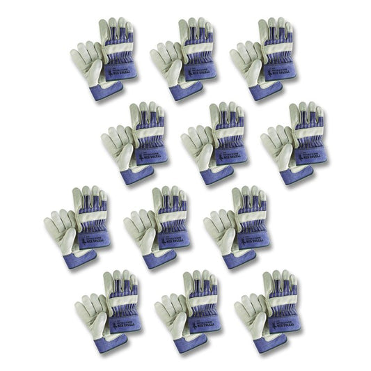 Mustang Leather Palm Gloves, Gunn Cut, Wing Thumb, Large, Blue/Cream, 12 Pairs