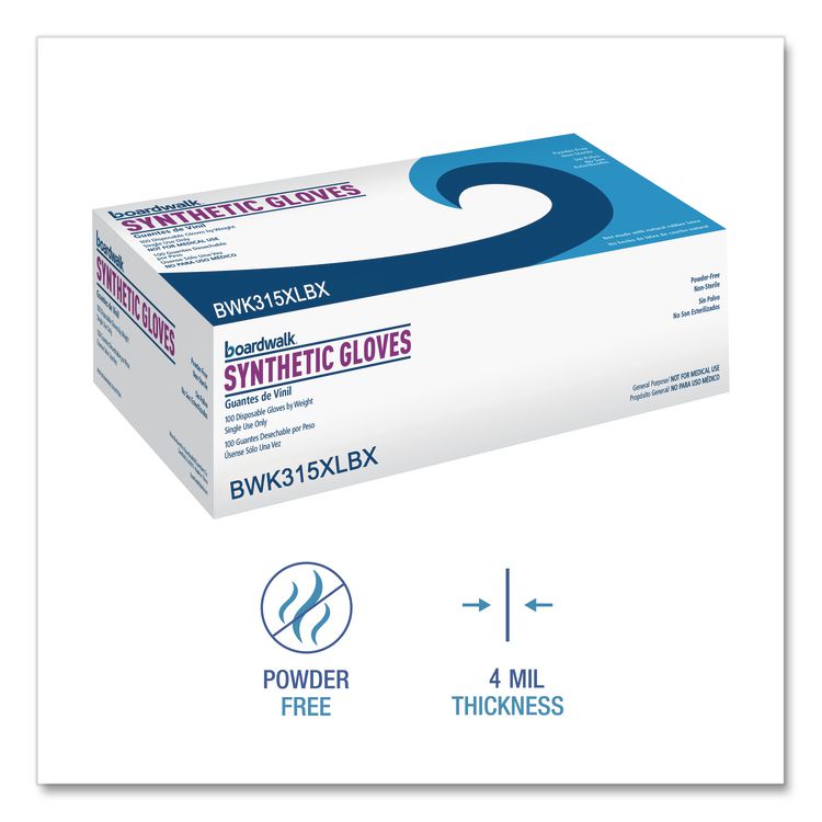Powder-Free Synthetic Vinyl Gloves, X-Large, 4 mil Thick, 9.5" Long, Cream, 100/Box, 10 Boxes/Carton