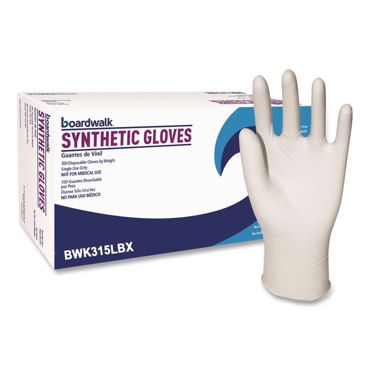 Powder-Free Synthetic Vinyl Gloves, Large, 4 mil Thick, 9.5" Long, Cream, 100/Box, 10 Boxes/Carton