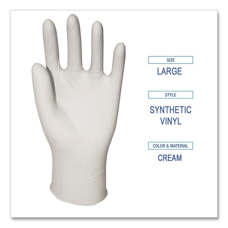 Powder-Free Synthetic Vinyl Gloves, Large, 4 mil Thick, 9.5" Long, Beige, 100/Box