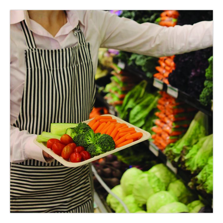 Laminated Fiber Meat and Produce Trays, PLA Lined, PFAS Free, 8.2 x 5.7 x 0.7, Natural, Paper, 500/Carton