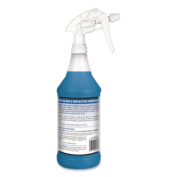Pro Glass Cleaner Ready-To-Use, 32 oz Spray Bottle, 12/Carton