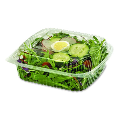 PLA Hinged Clamshells, 46 oz, 8.3 x 8.6 x 3.1, Clear, Plastic, 300/Carton