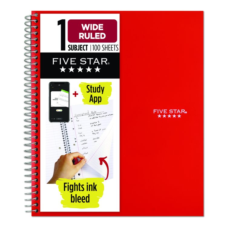 Wirebound Notebook, 1-Subject, Wide/Legal Rule, Red Cover, (100) 10.5 x 8 Sheets