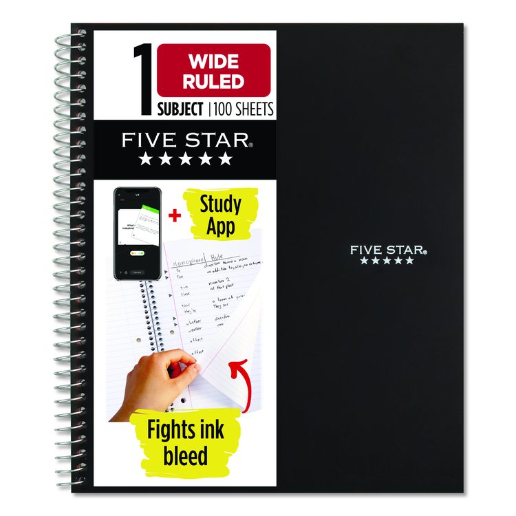 Wirebound Notebook, 1-Subject, Wide/Legal Rule, Black Cover, (100) 10.5 x 8.63 Sheets