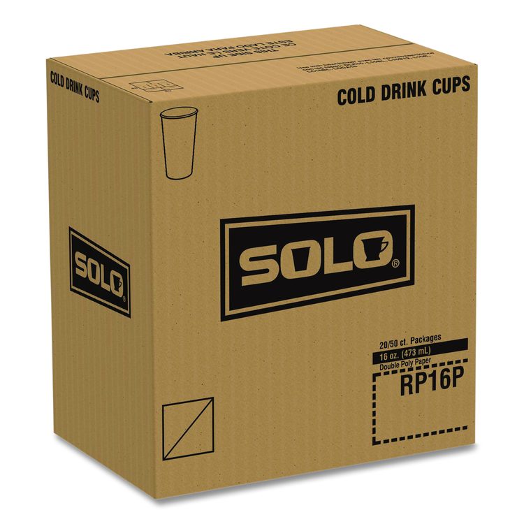 Double Sided Poly (DSP) Paper Cold Cups, 16 oz, White, 50 Cups/Sleeve, 20 Sleeves/Carton