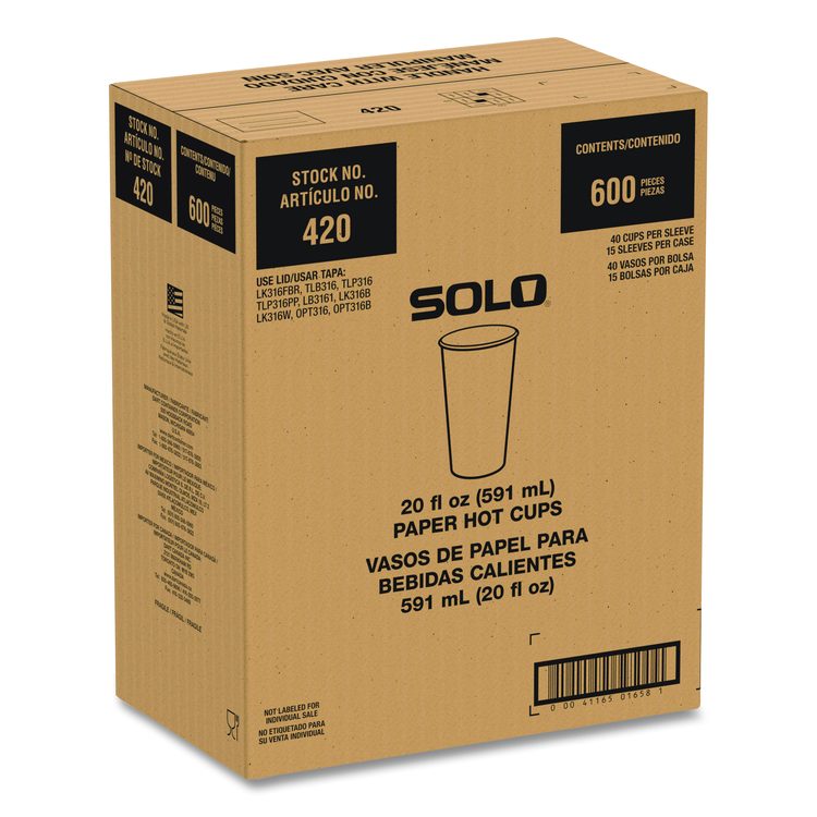 Recycled Content PCF Paper Hot Cups, ProPlanet Seal, 20 oz, White/Blue, 600/Carton