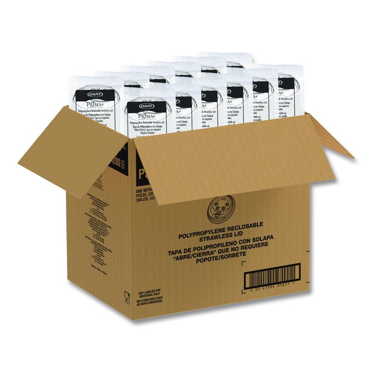 Prima Strawless Plastic Lids, Fits 30 oz to 32 oz Cold Cups, Clear, 100/Sleeve, 12 Sleeves/Carton
