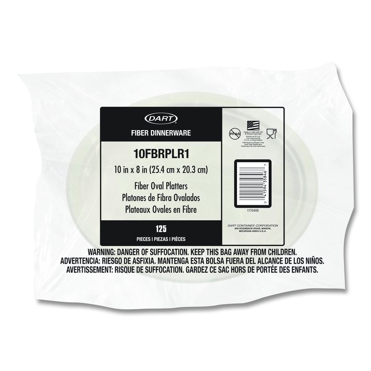 Compostable Molded Fiber Dinnerware, ProPlanet Seal, Platter, 10" Diameter, Natural, 500/Carton