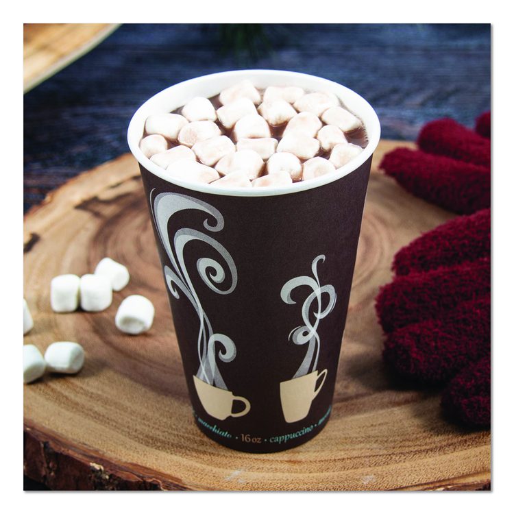 Thermoguard Insulated Paper Hot Cups, 16 oz, Steam Print Design, 600/Carton
