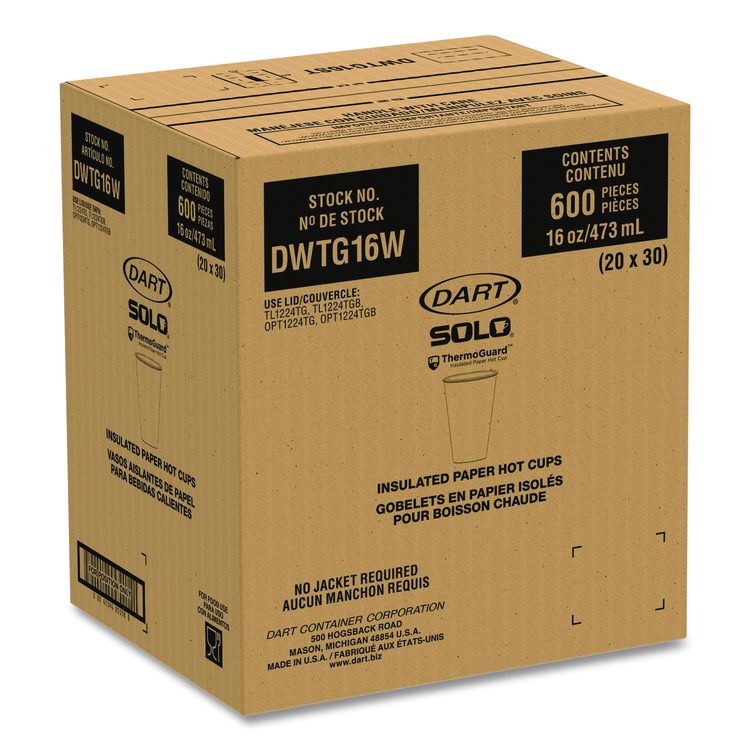 Thermoguard Insulated Paper Hot Cups, 16 oz, White Sustainable Forest Design, 600/Carton