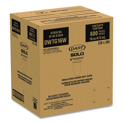 Thermoguard Insulated Paper Hot Cups, 16 oz, White Sustainable Forest Design, 600/Carton