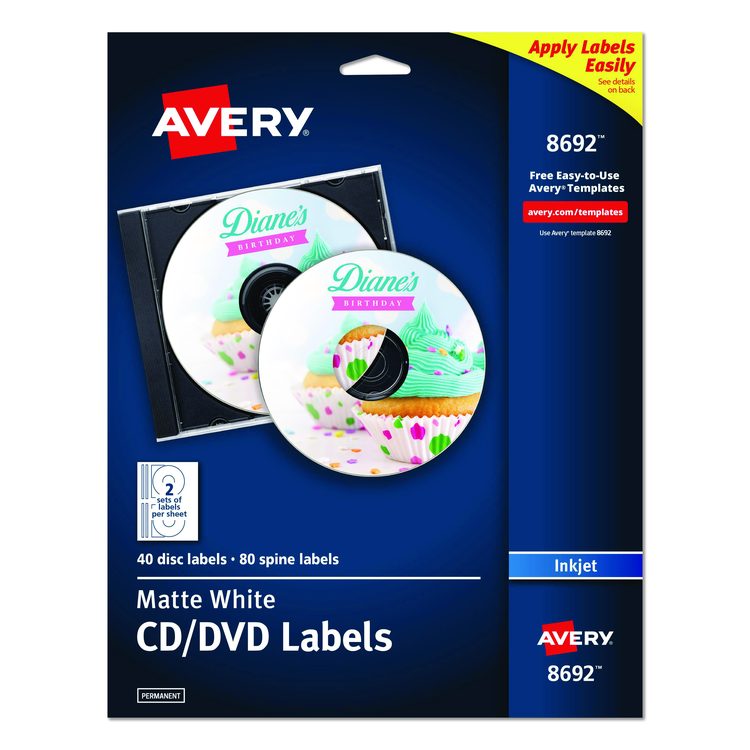 Inkjet CD Labels, Matte White, 40/Pack