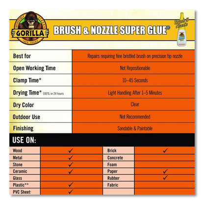 Super Glue with Brush and Nozzle Applicators, 0.35 oz, Dries Clear