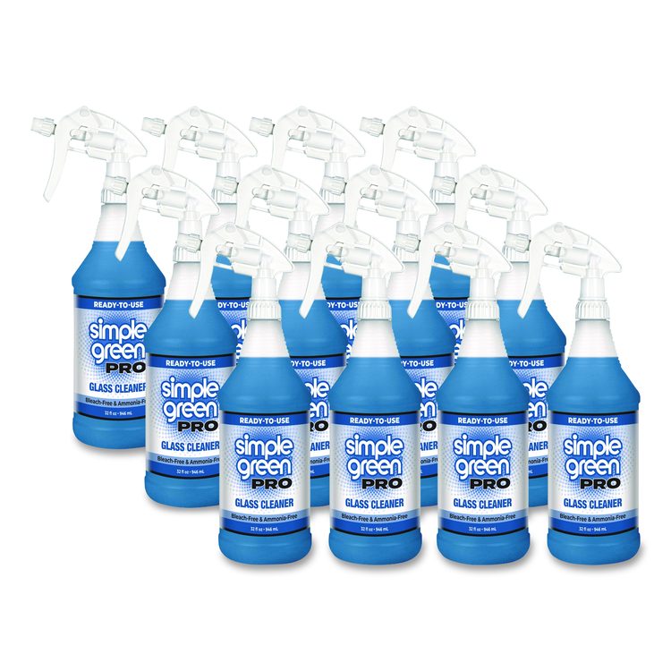 Pro Glass Cleaner Ready-To-Use, 32 oz Spray Bottle, 12/Carton